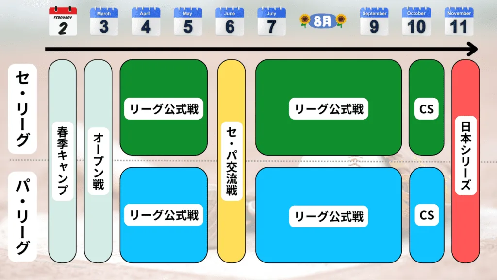 プロ野球初心者ガイド完全版【野球の基本ルール&観戦ポイント】 36 プロ野球のスケジュールの概要図