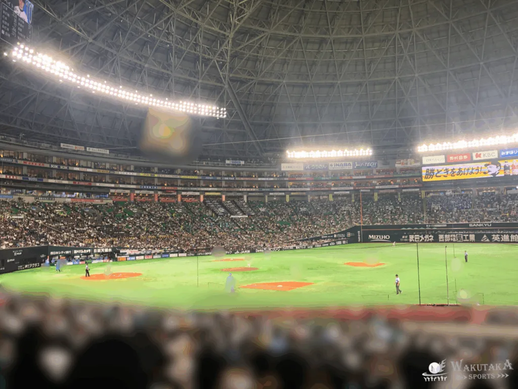 みずほPayPayドーム福岡 一塁S指定席（前方）から見たスタジアムの写真（2023年撮影）