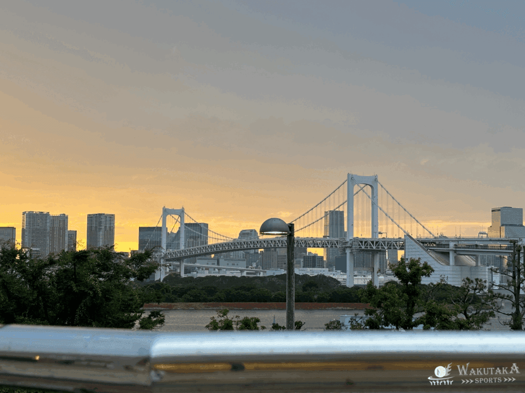 お台場海浜公園付近から見えるレインボーブリッジなどの絶景（2025年撮影）